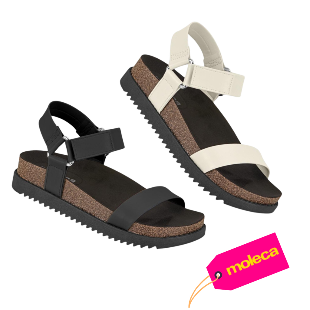 Sandalia Moleca Feminina Flatform Tratorada com Velcro 5500.101