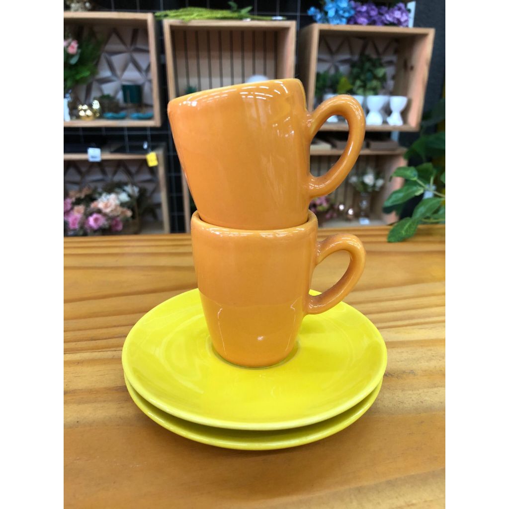 Jogo de Xícaras de Café Expresso 6 Peças 75ml Oxford Amarelo/Laranja