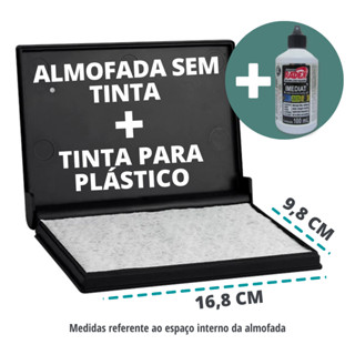 Kit Almofada Carimbo Grande + Tinta Secagem Rapida p/ Plastico em Oferta na Shopee