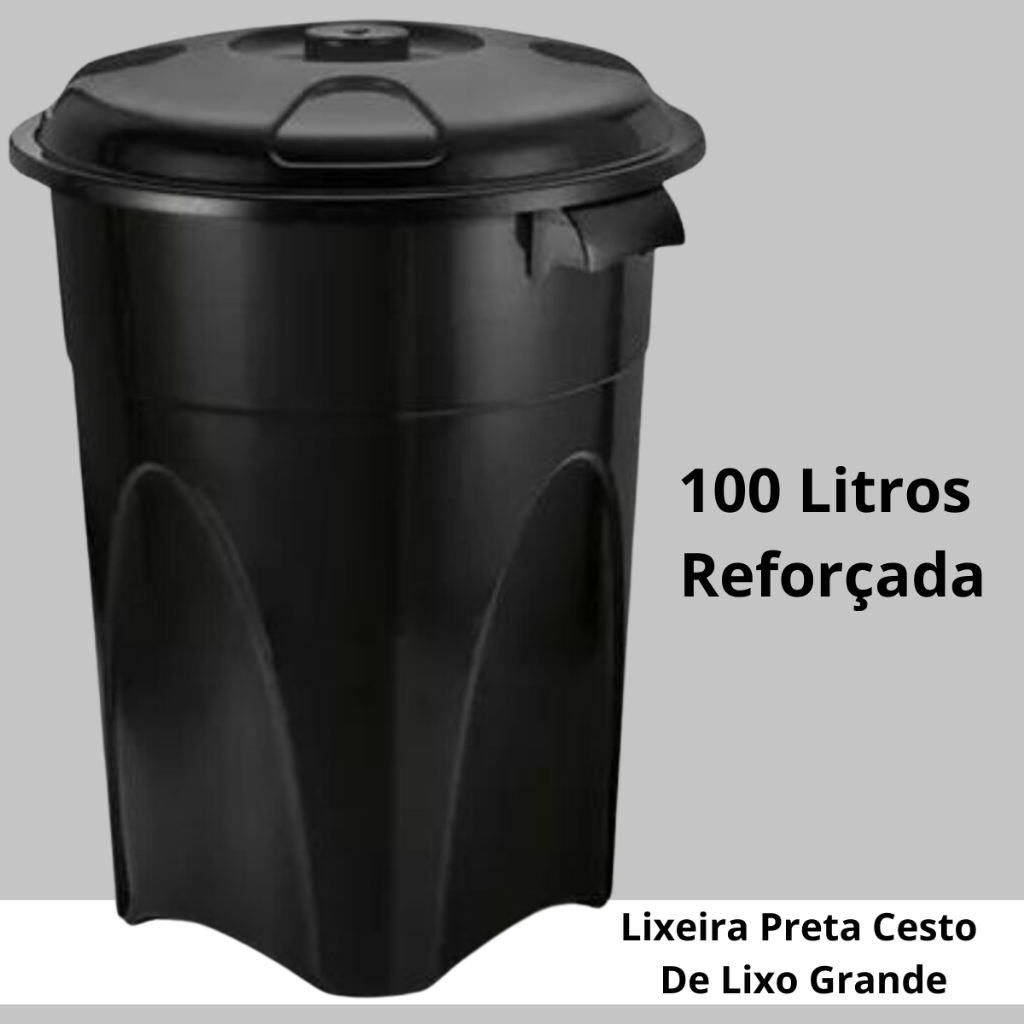 Lixeira Preta Cesto De Lixo Grande Cozinha 100 Litros Reforç