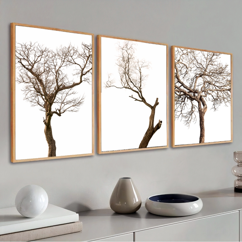 Kit Quadros Decorativos Com Moldura Sala Grande Moderno Natureza Árvore Galhos Secos