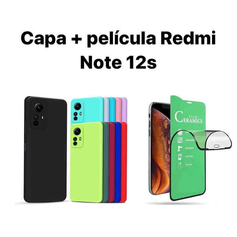 Kit 2X1 Xiaomi Redmi Note 12s - Capa Silicone Líquido Aveludada Colorida + Película em Cerâmica 9D