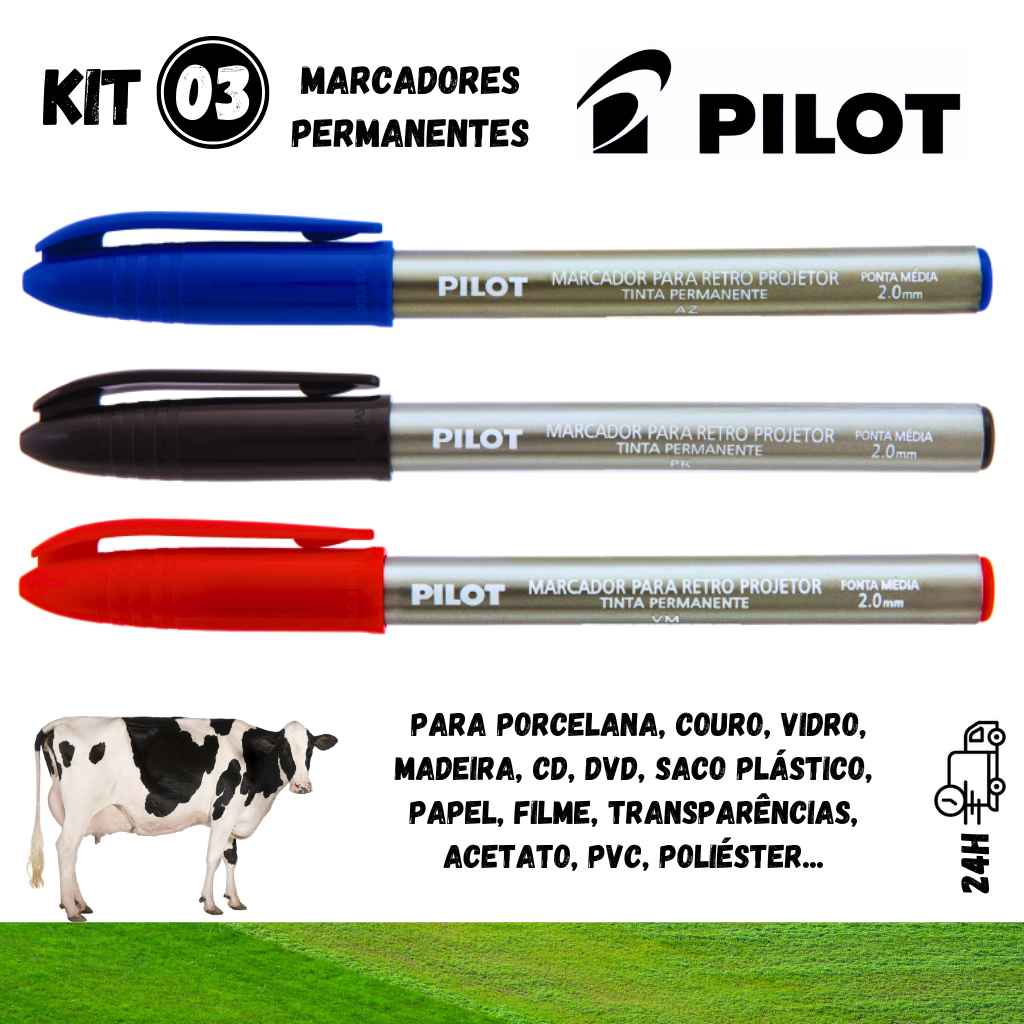 KIT 03 Canetas Pincel Marcador Permanente Ponta 2.0mm Pilot em Oferta na Shopee