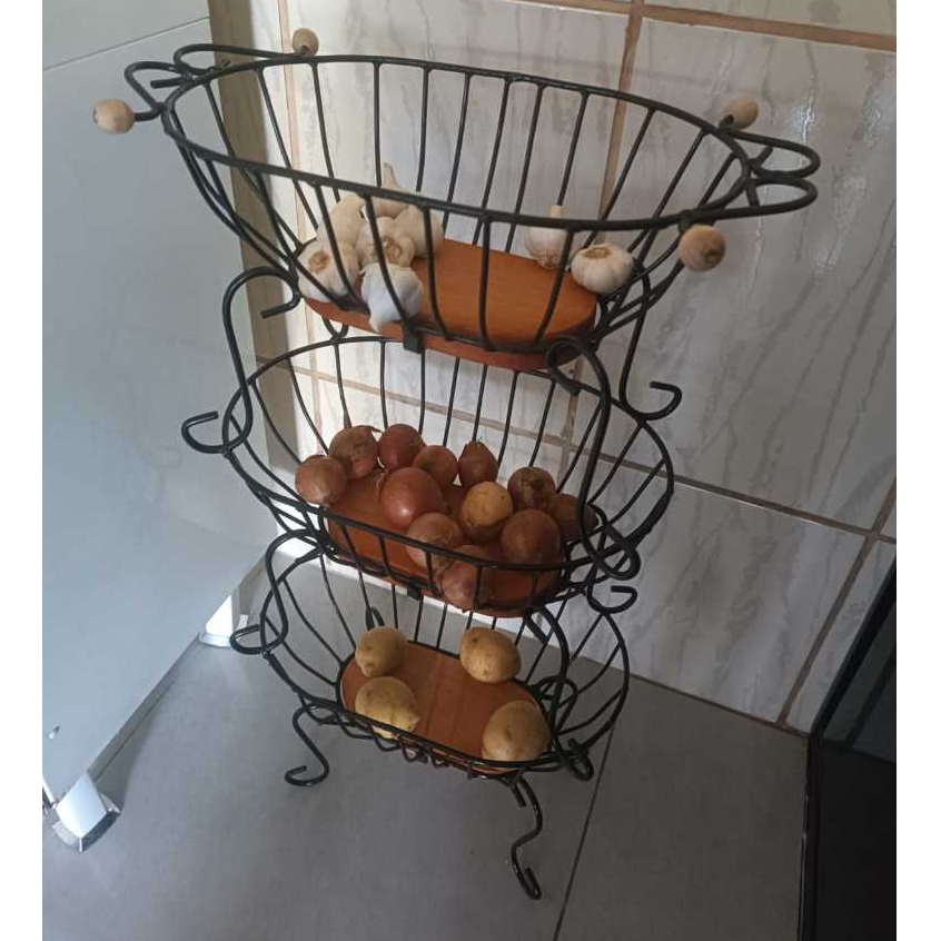 Fruteira Oval Para Cozinha Em Três Andares Rustica Oferta