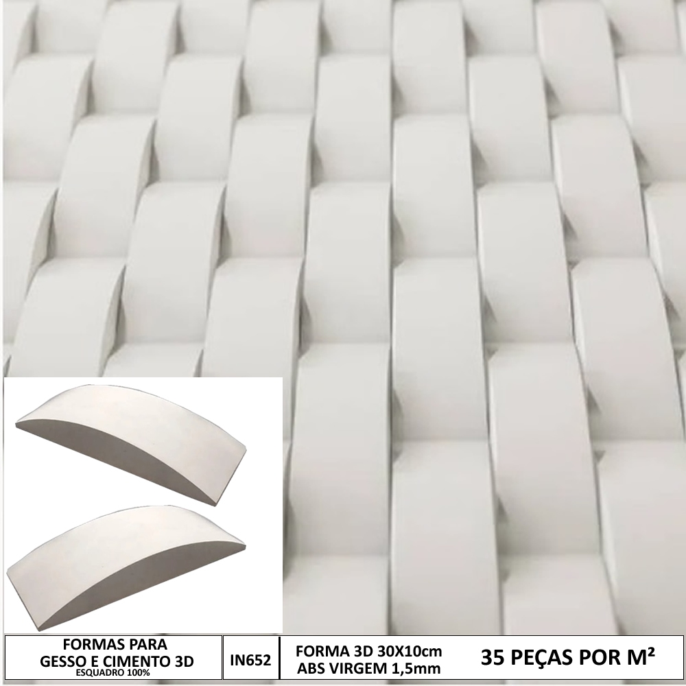 2 Forma de gesso 3d Tijolo Côncavo 30x10cm Abs Molde para gesso cimento 3d 652