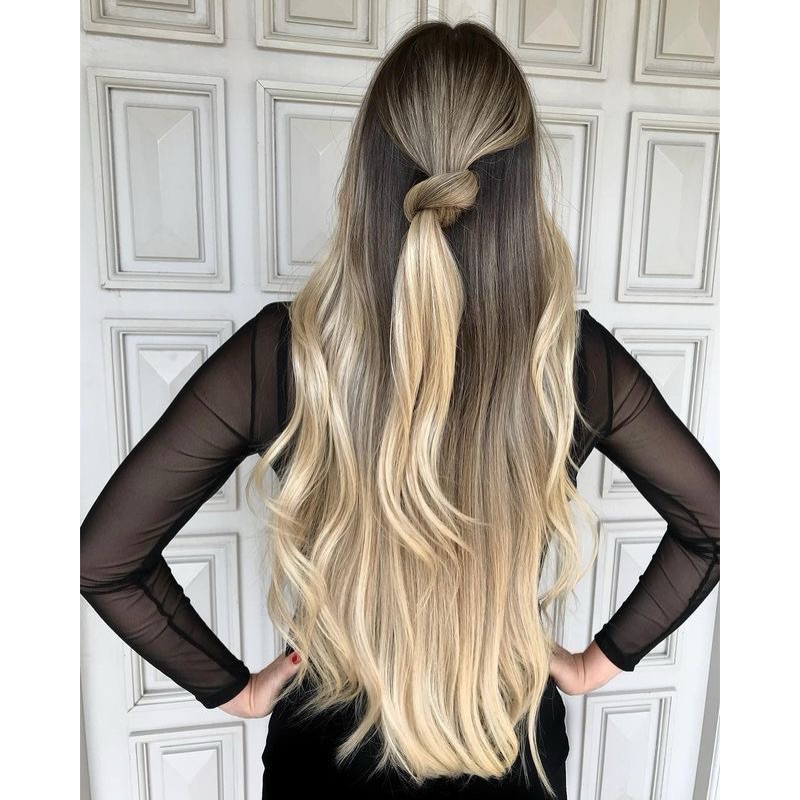 cabelo bio humano russo misto com humano 75 cm com tic tac ou tiara de silicone