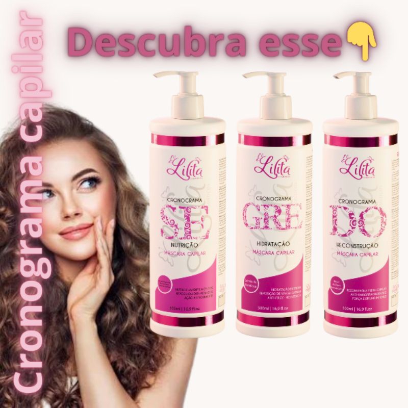 Kit Cronograma capilar 3 produtos Hidratação Reconstrução e Nutrição 500gr cada