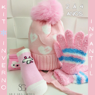 Kit 5 Itens Inverno Infantil Feminino Touca Luva e Meia de 2 á 4 Anos de Idade em Oferta na Shopee