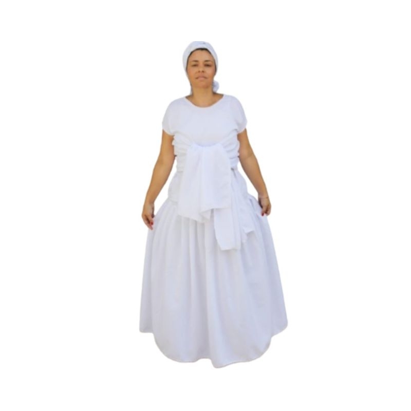 Roupa 4 peças de Umbanda e Candomblé Enxoval Saia Camisu Pano da Costa e Pano de Cabeça
