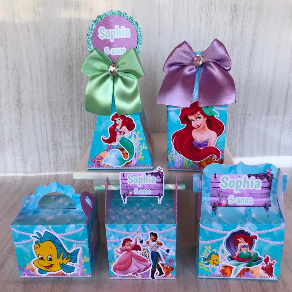 PEGUE E MONTE - Kit Festa Personalizados A Pequena Sereia Ariel / Princesas Disney  Lembrancinhas Caixinhas para festa