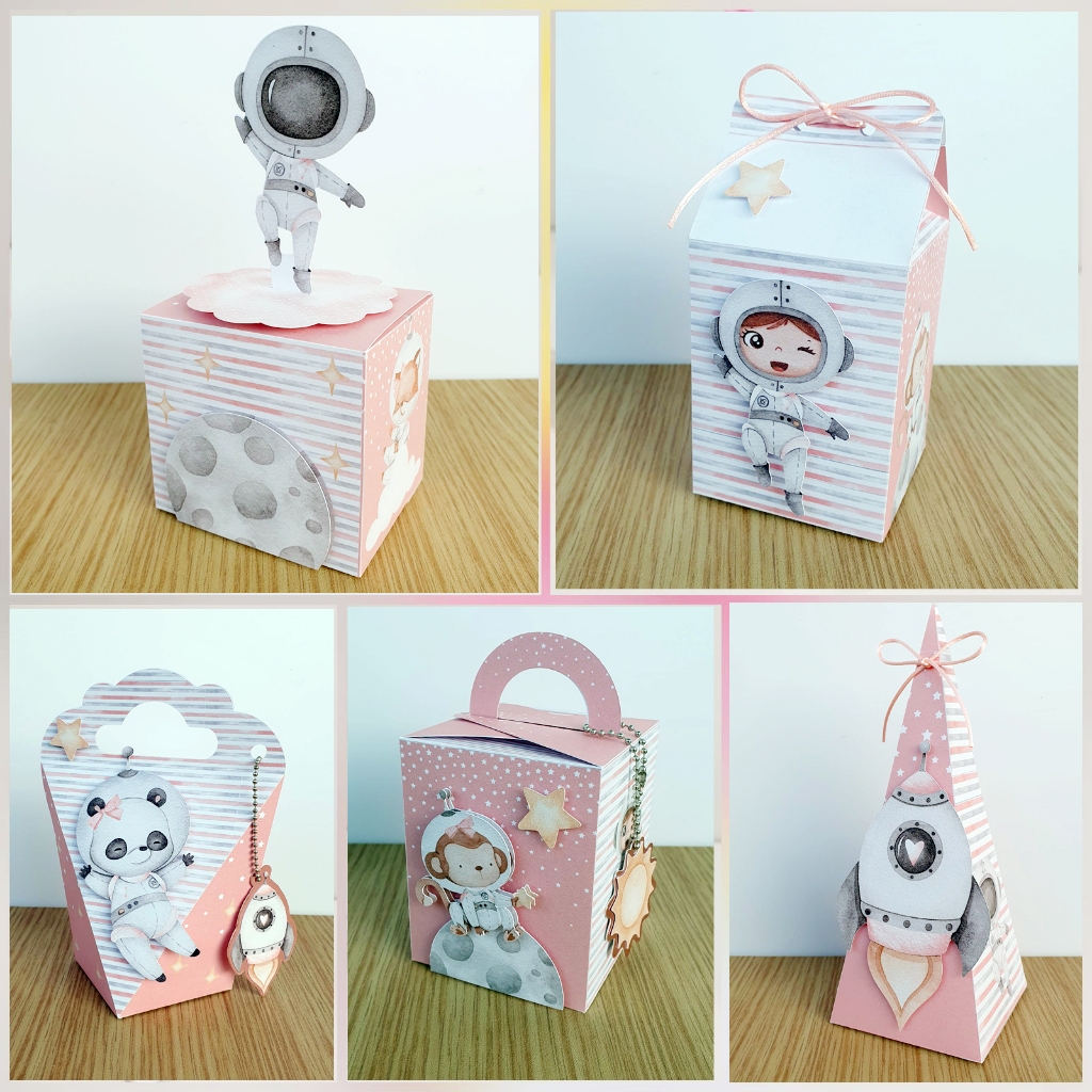 Personalizados ASTRONAUTA ROSA menina Caixinhas Mimos Lembrancinha para Festa