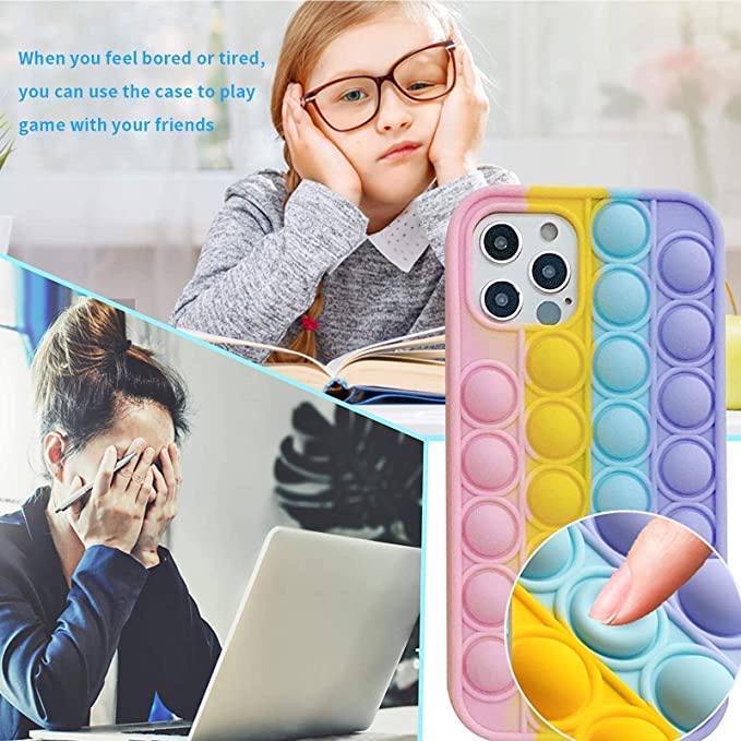 Capa de celular de brinquedo para modelos adaptavel, Capa de silicone para alívio sensorial com bolhas, Estilo fofo de desenho animado com design multicolorido