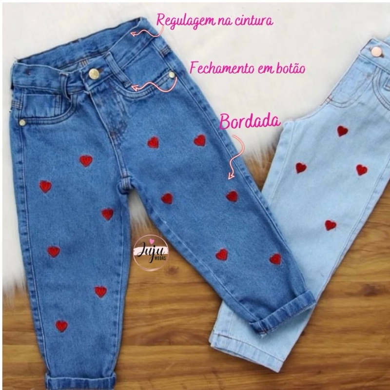 Calça Jeans Infantil Feminina Menina - Blogueirinha - Calça Mom e Wide Leg Infantil - Roupa Infantil Menina 2 4 6 8 anos