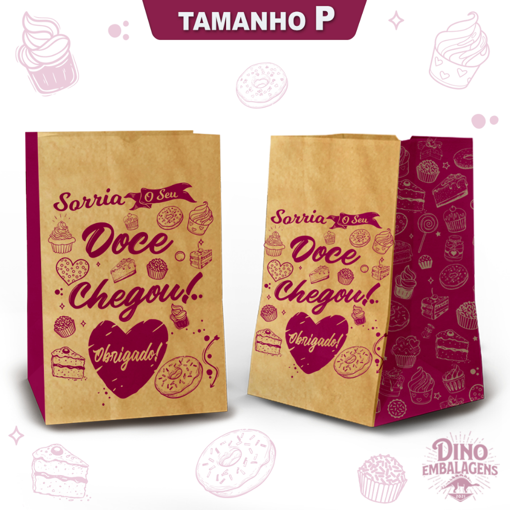 Saco Kraft Delivery Estampa Magenta para Doces Tamanho P (100 unidades)