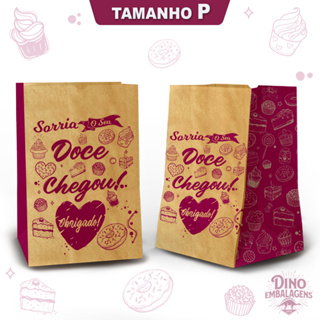 Saco Kraft Delivery Estampa Magenta para Doces Tamanho P (100 unidades) em Oferta na Shopee