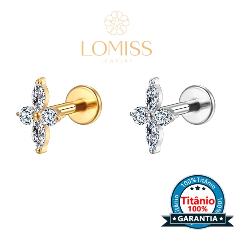 Piercing Helix Tragus Conch Boca-Medusa  Labret Titânio G23 Pvd Flor Zircônia Lomiss piercing em Oferta na Shopee