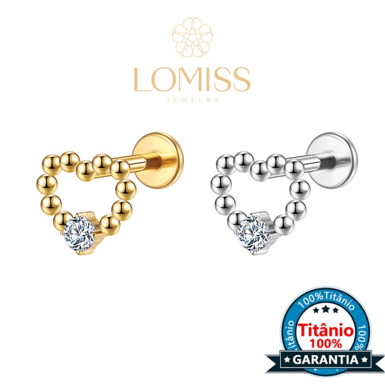 Piercing Helix Tragus Conch Boca-Medusa Labret Titânio Pvd Coração Vazado 1 Zircônia