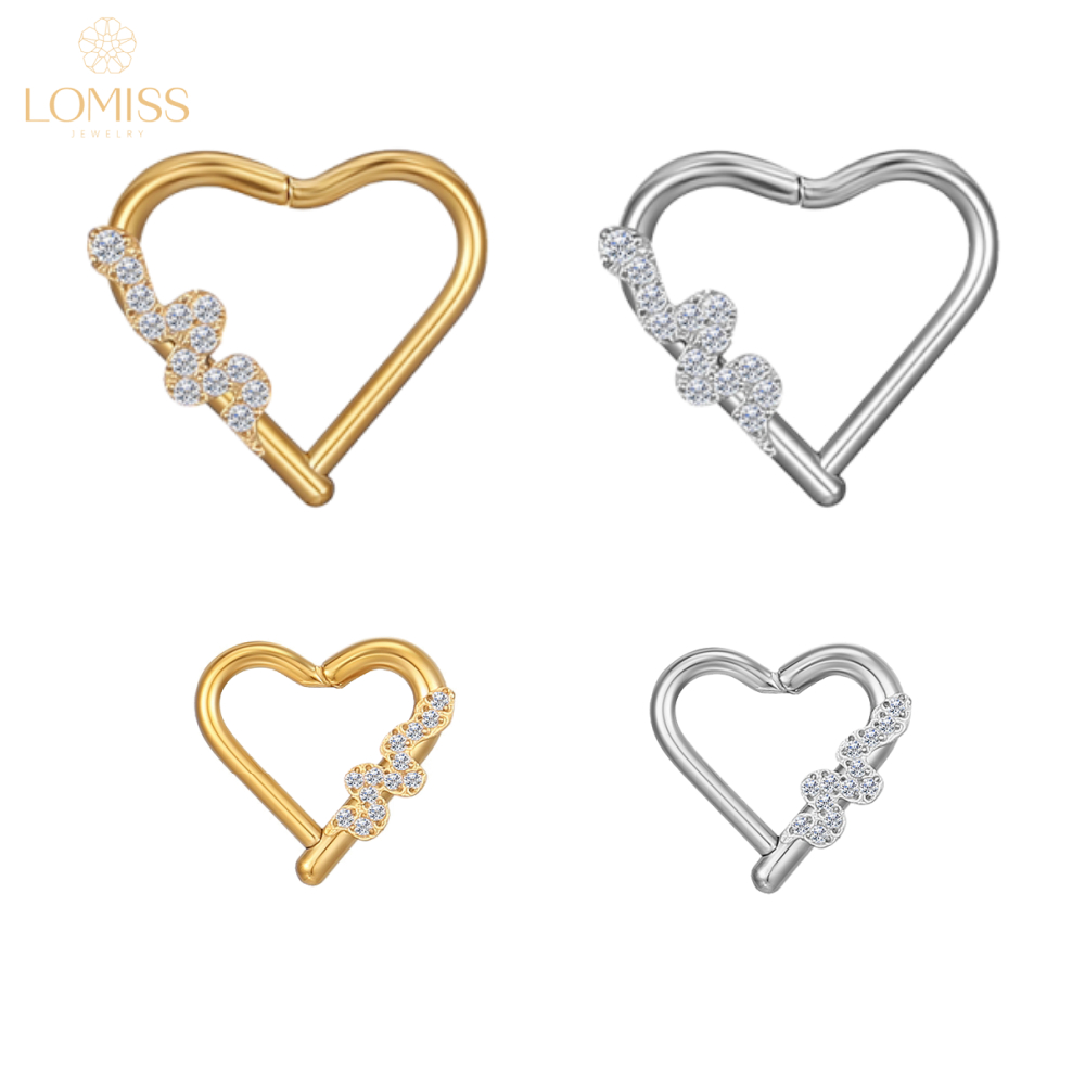 Piercing Rook Conch Nariz Argola Coração Aço Cirúrgico Pvd Clik Cobra Zircônia Cravejada em Oferta na Shopee