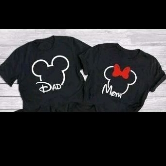 Kit Casal Mickey Mouse Dad Minnie Mom Camisa Algodão Desenho Infantil Tema Festa Aniversário Comemoração Dia Dos Namorados Mozao Disney Camiseta Masculina Baby Look Feminina T-shirt Blusa Casual Básica Estampada Tumblr Promoção