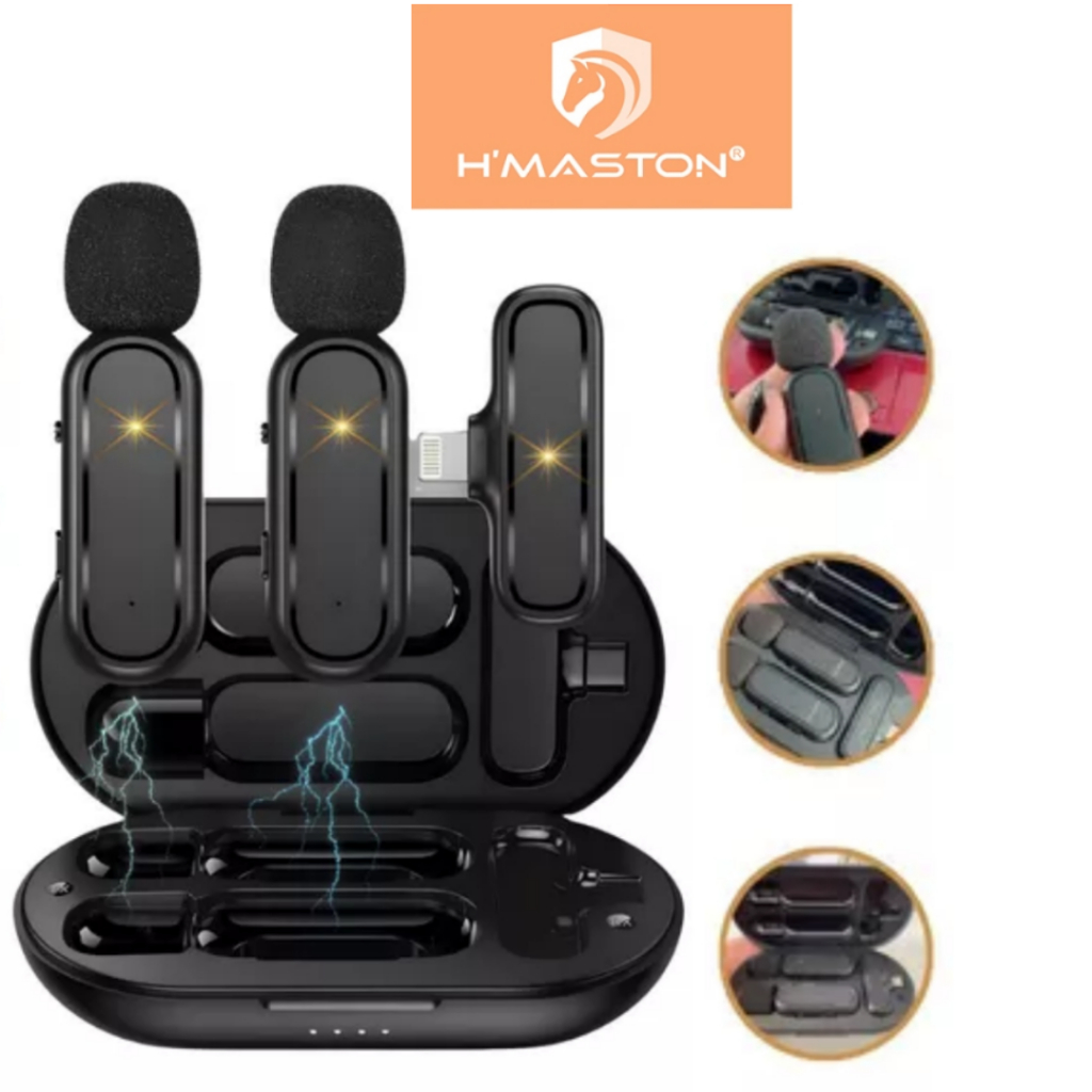 Kit 2 Microfone Lapela HMASTON MK07 e MK08 Profissional Para Lighting iPhone e Tipo-C