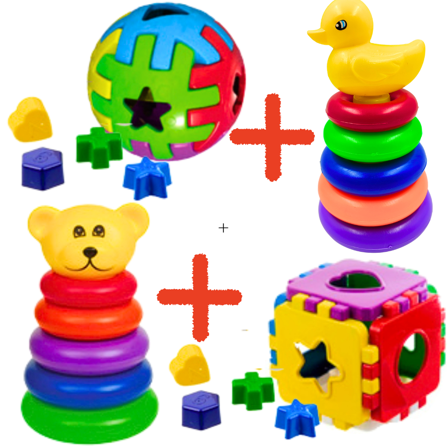Kit  Brinquedos Educativos  Ursinho +  Pato + Bola Didatica +Cubo Didático com Peças para ...