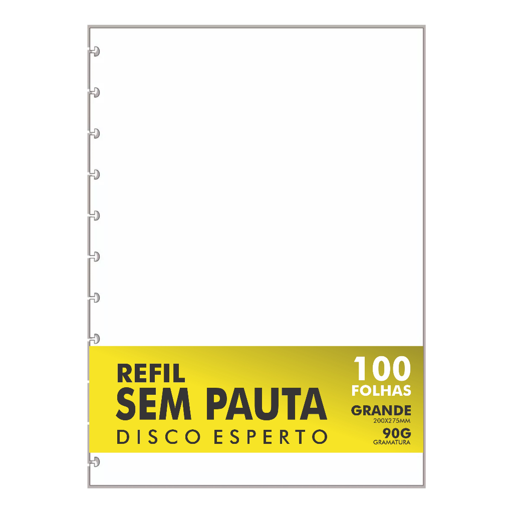 Refil Genérico Liso, Em Branco, Sem Pauta Compatível Caderno Inteligente / Disco Grande 11 Furos 90g em Oferta na Shopee