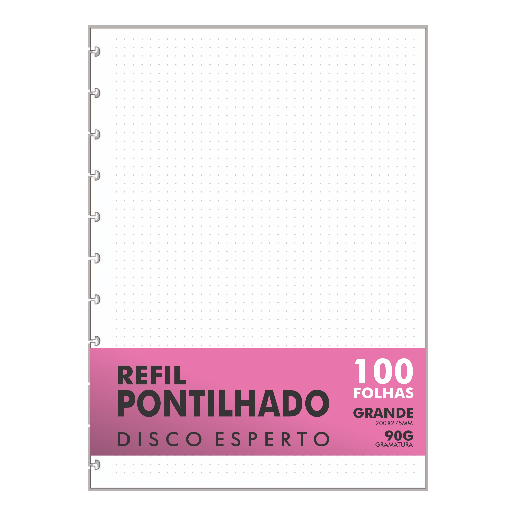 Refil Genérico Pontilhado Compatível Caderno de Discos / Inteligente 100 Folhas Grande 11 Furos 90g em Oferta na Shopee