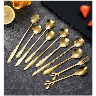 Colher de Café Design de Flor Aço Inoxidável Colher Dourado
