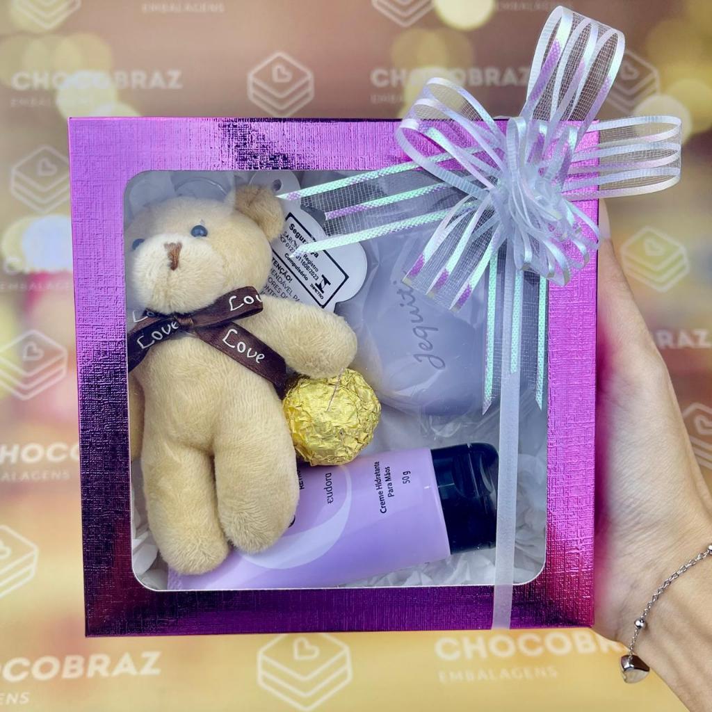 10~50 Caixa ROSA Textura com Visor S21 15x15x4cm ASSK em Oferta na Shopee