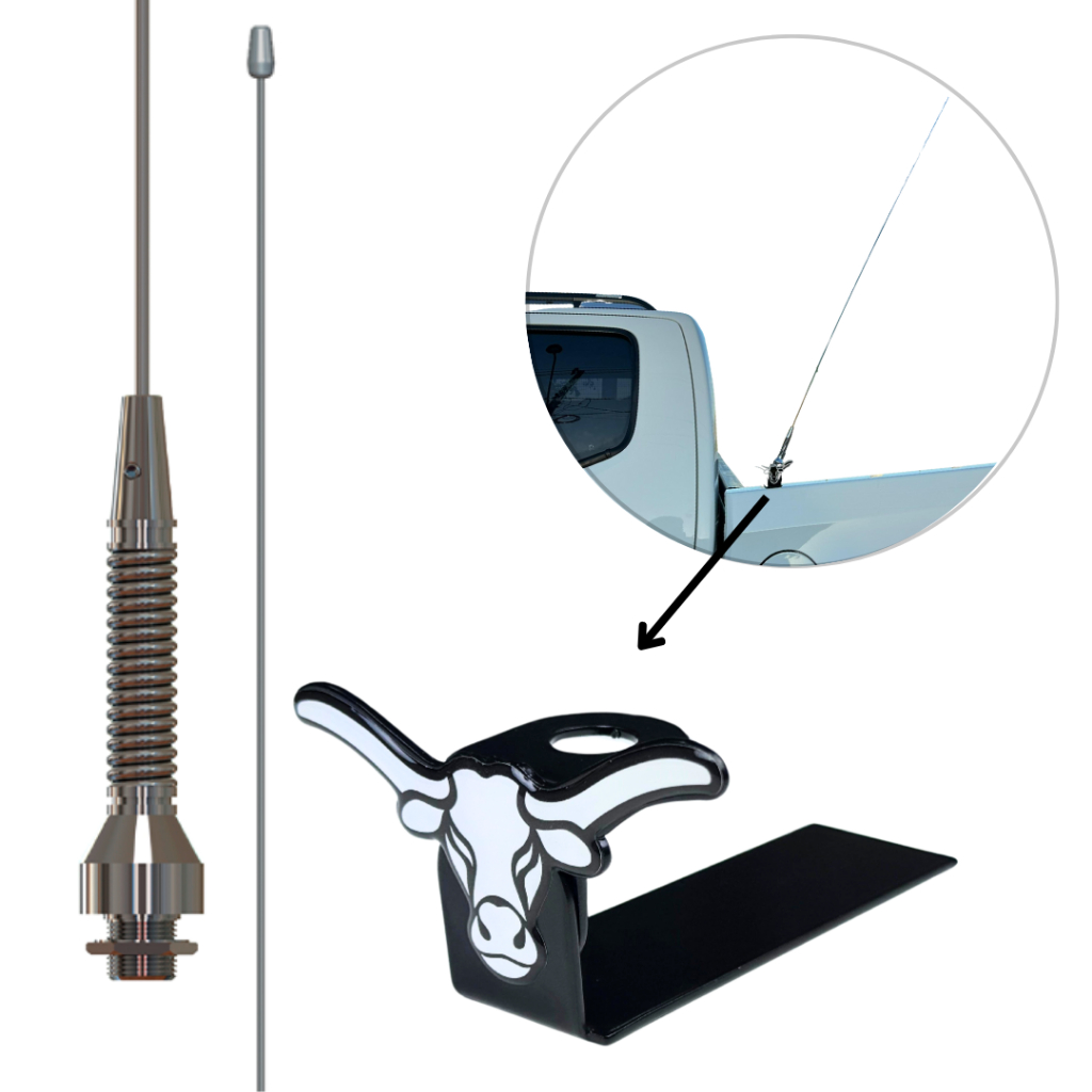 Antena Px Caminhonete Cromada E Suporte Cabeça De Touro