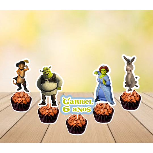 30 Toppers Tag para Docinho/Cupcake - Tema Sherek em Oferta na Shopee