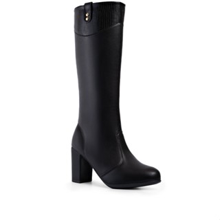 Bota Feminina Lumiss Cano Longo Salto Bloco Alto Grosso Confortável Zíper Macia Blogueira