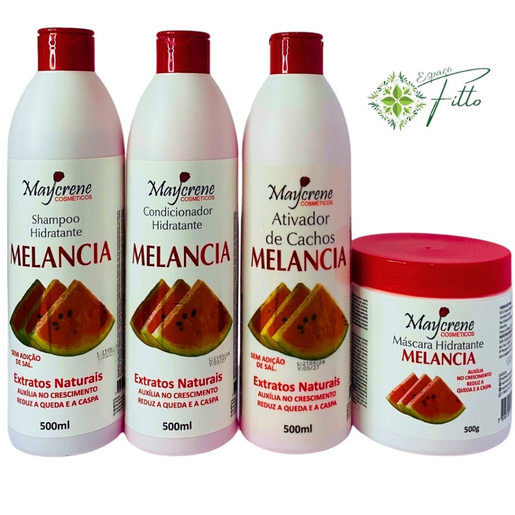 Kit Tratamento Capilar Melancia- shampoo- cond- mascara- ativador de cachos 500ml maycrene