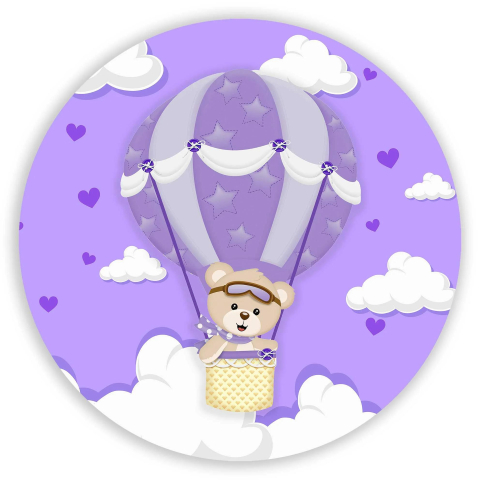 Painel Festa Infantil Redondo Ursinha Baloeira Lilás + Arco, Suporte incluso. Fazemos personalizado com qualquer tema. Confeccionado em Lona fosca, impressão de alta resolução. cenário Circular p/ Decoração