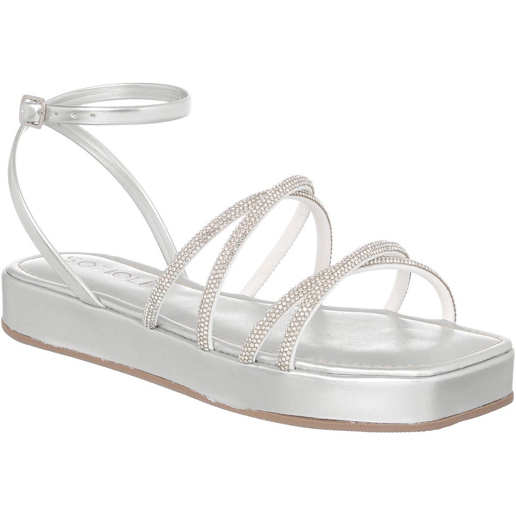 Sandália Feminina Flatform Rasteira Strass Tira Cruzadas Brilho Confortável Papete Original Promoção em Oferta na Shopee