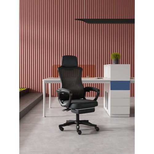 Cadeira Giratória Escritório com Apoio de Pés Design Moderno Durawell  818 Black W+G White