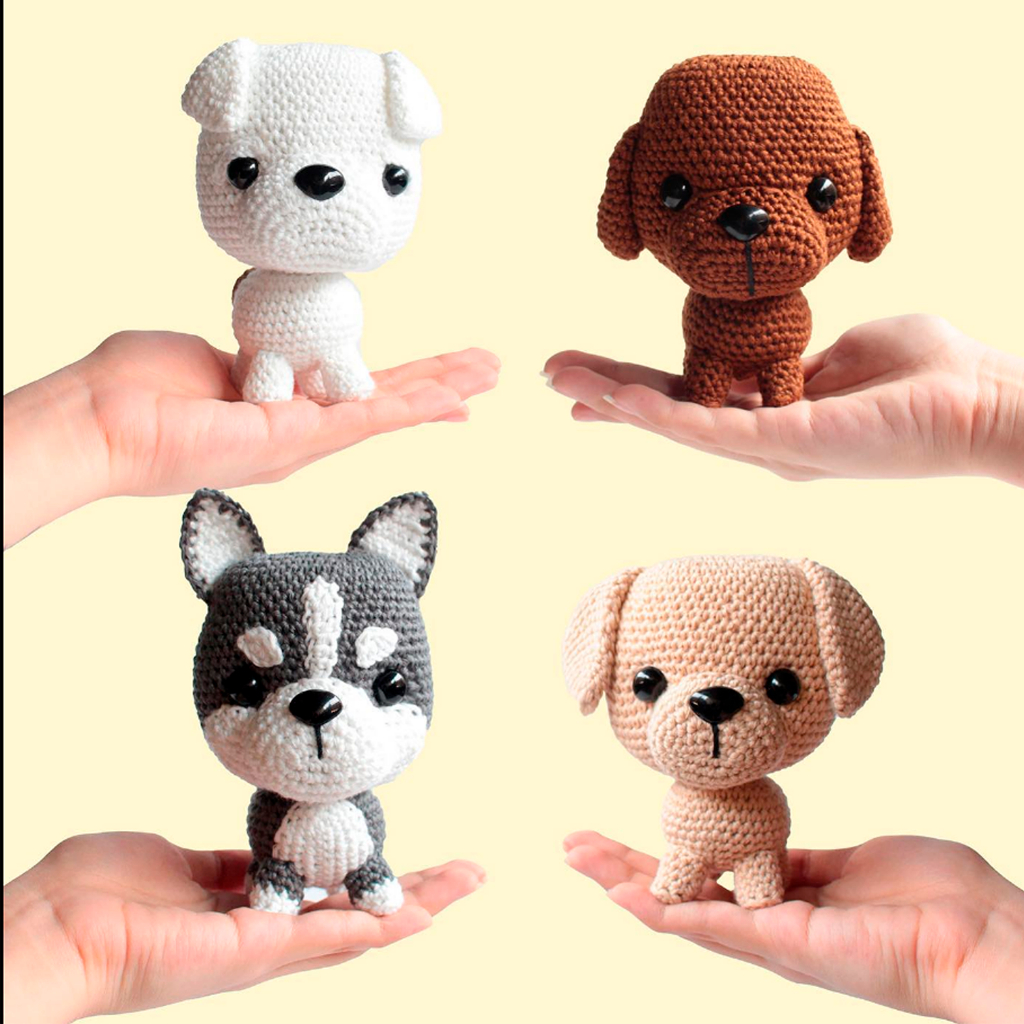 Doguinhos Colecionáveis Cachorrorrinhos em Crochê - Amigurumi Pug, Husky, Golden, Poodle, Bulldog.