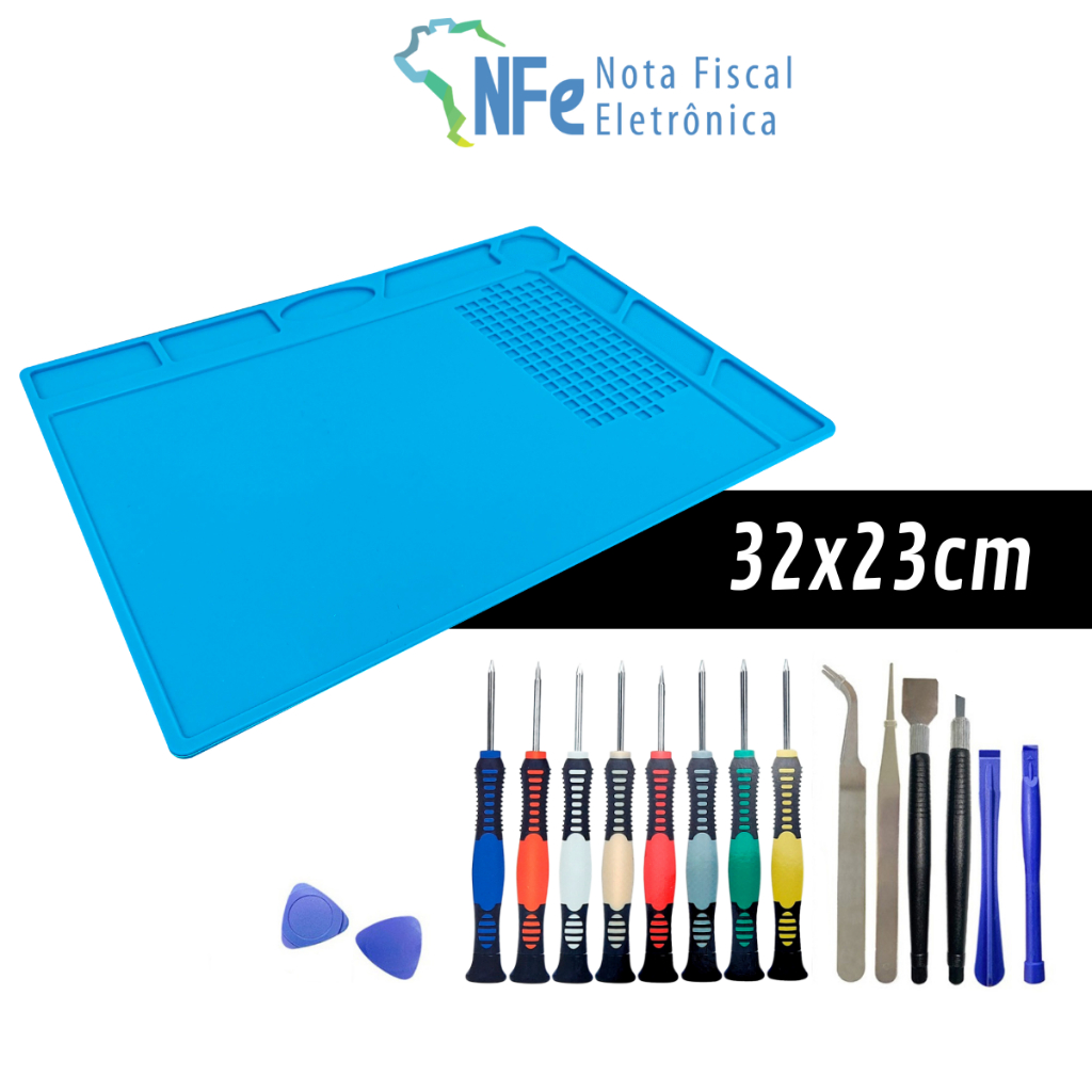 Kit Manta Antistática Estação de Trabalho 32x23cm com Jogo de Chaves de Precisão 16 peças