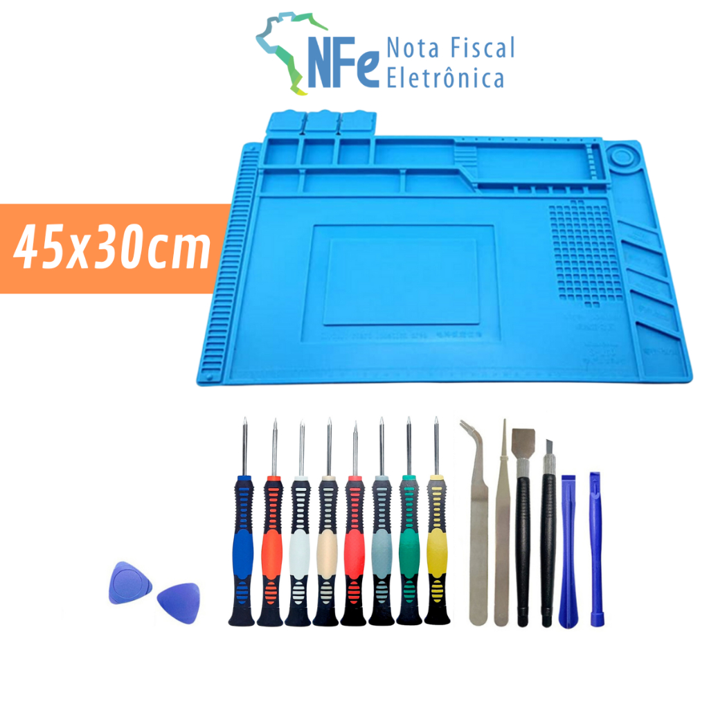 Kit Manta Antiestática 45x30cm com Jogo de Chaves de Precisão 16 peças Celular Iphone Eletrônicos