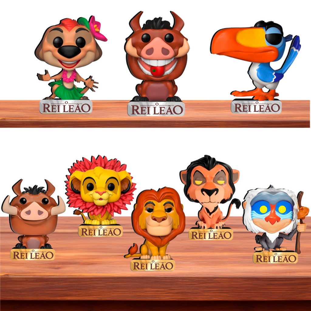 Totem de Mesa Colecionável O rei Leão Boneco Pop Mdf 12 Cm Enfeite Desenho Simba Timão Pumba