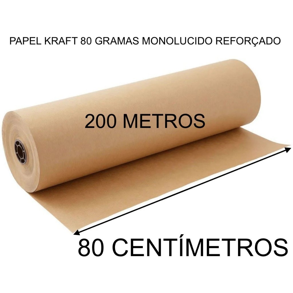 Bobina Papel Kraft 80 Cm Puro Reforçado 80 Gr Indústria Embalagem Presente Monolúcido