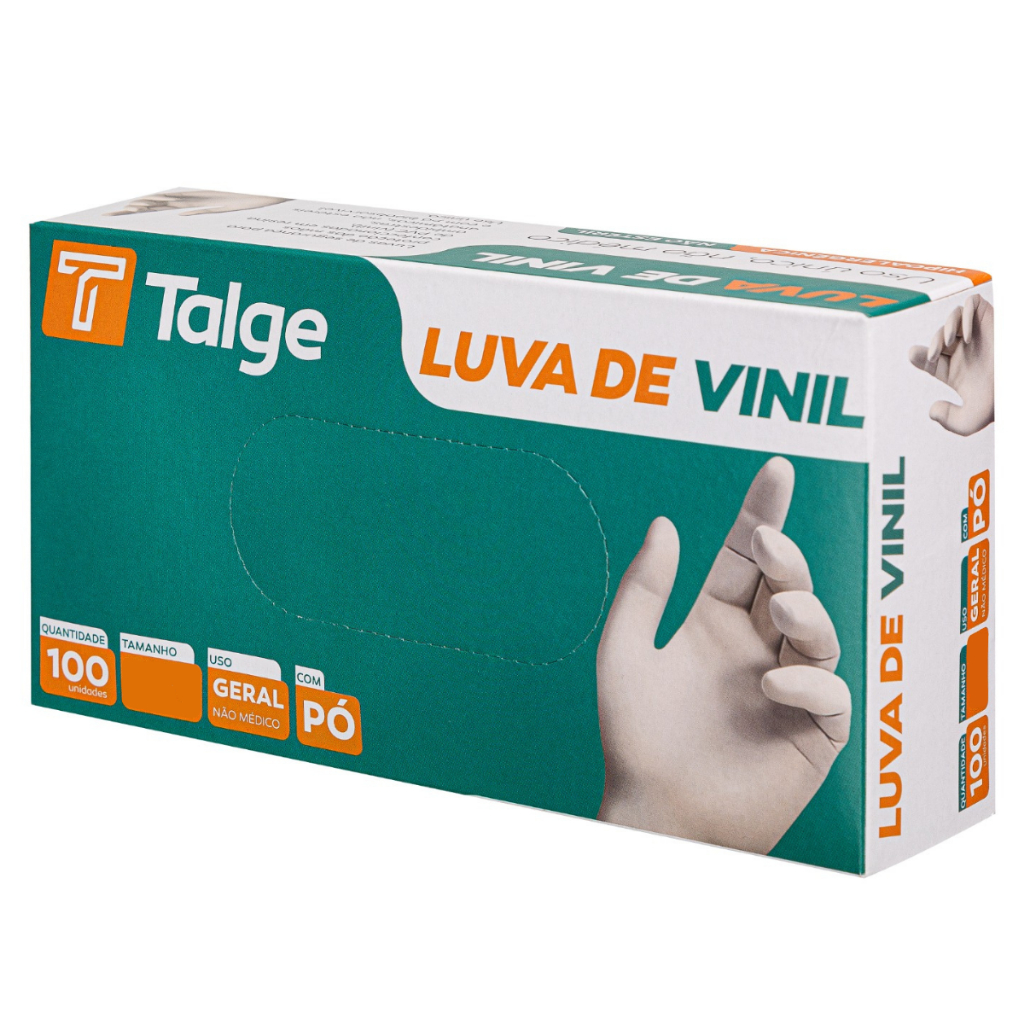 LUVA TALGE DE VINIL- CONTÉM 100 UNIDADES