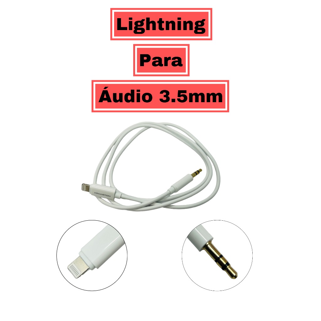 Cabo P2 Auxiliar Áudio Para iPhone Lightning Áudio Iphone 1 Metro (P2+IPHONE1METRO)