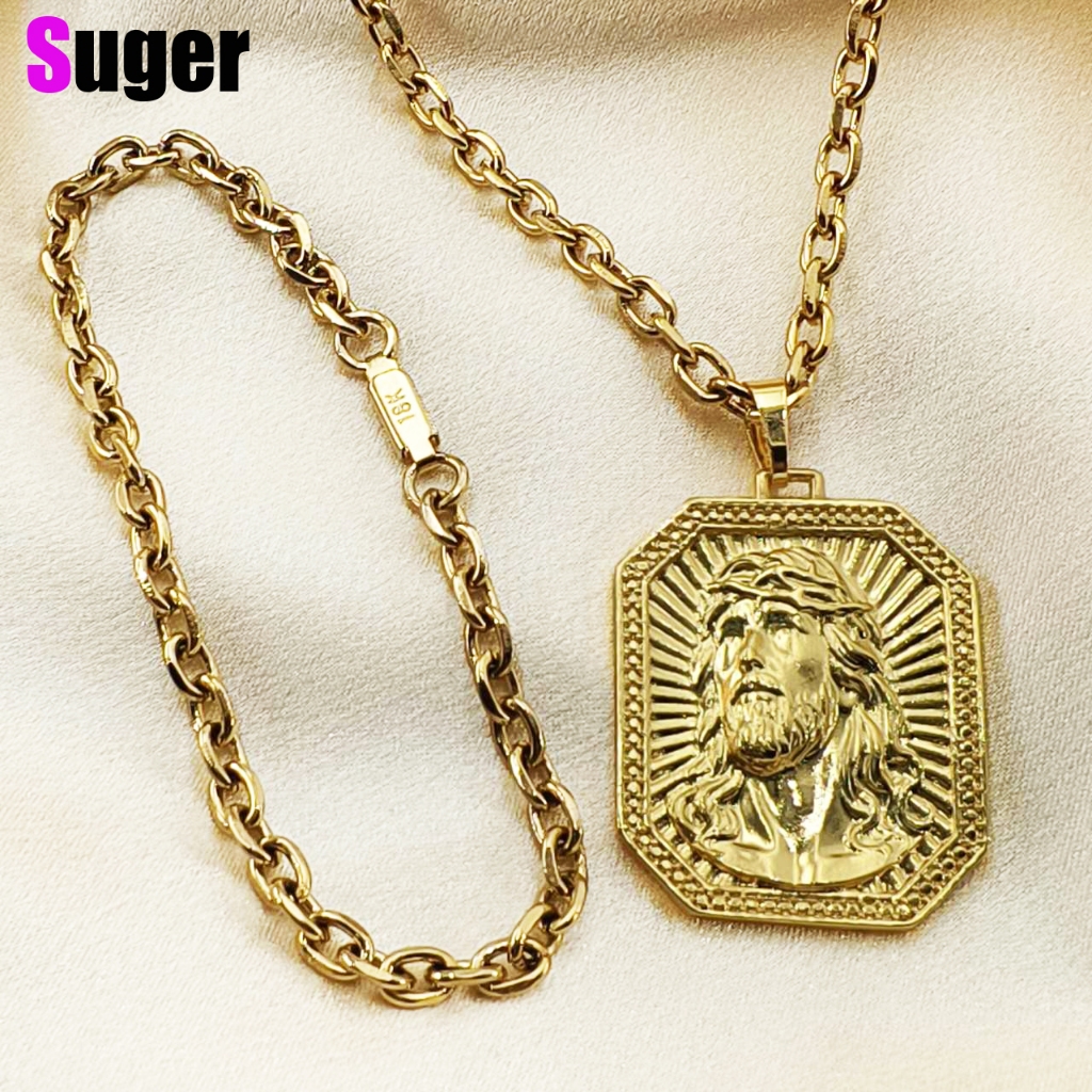 kit conjunto colar e pulseira Masculina Banhada a Ouro Cordão 60/70 cm com Pingente de Jesus Cristo em Oferta na Shopee