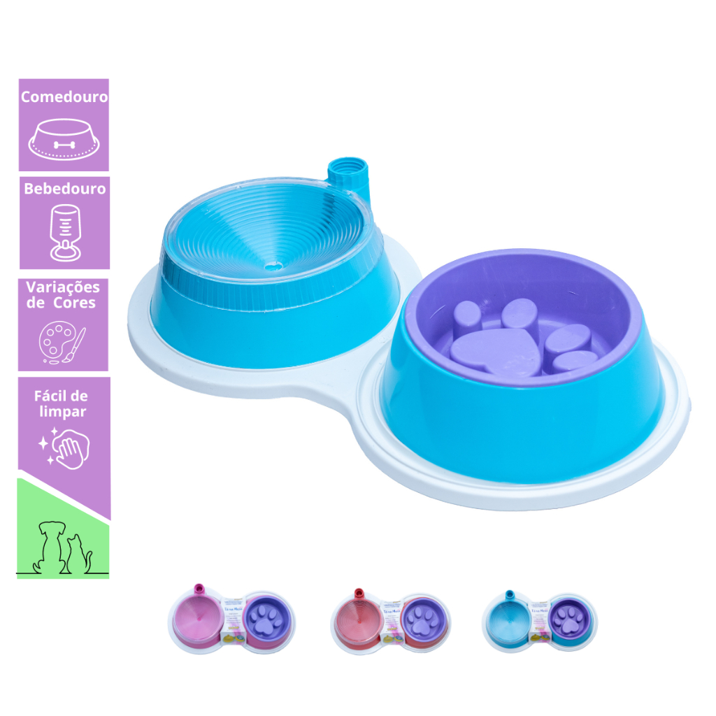 Kit Comedouro Lento e Bebedouro Automático para Cães em Oferta na Shopee