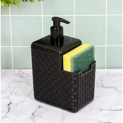 Porta Detergente com suporte para Esponja Bico Dosador estilo Rattan Preto Luxo original resistente