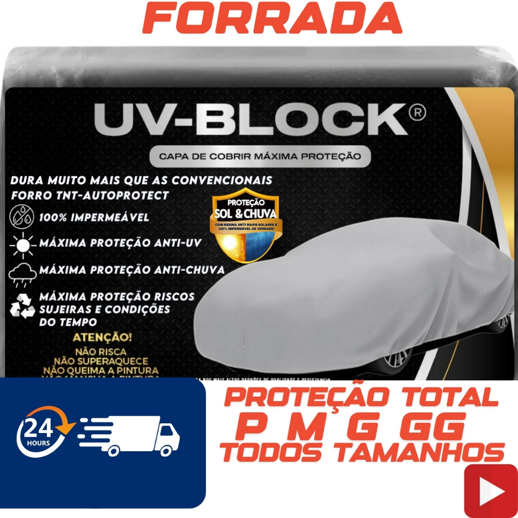 Capa Protetora Cobrir Carro Forrada Impermeável - Proteção Sol e Chuva UV Block - P M G em Oferta na Shopee