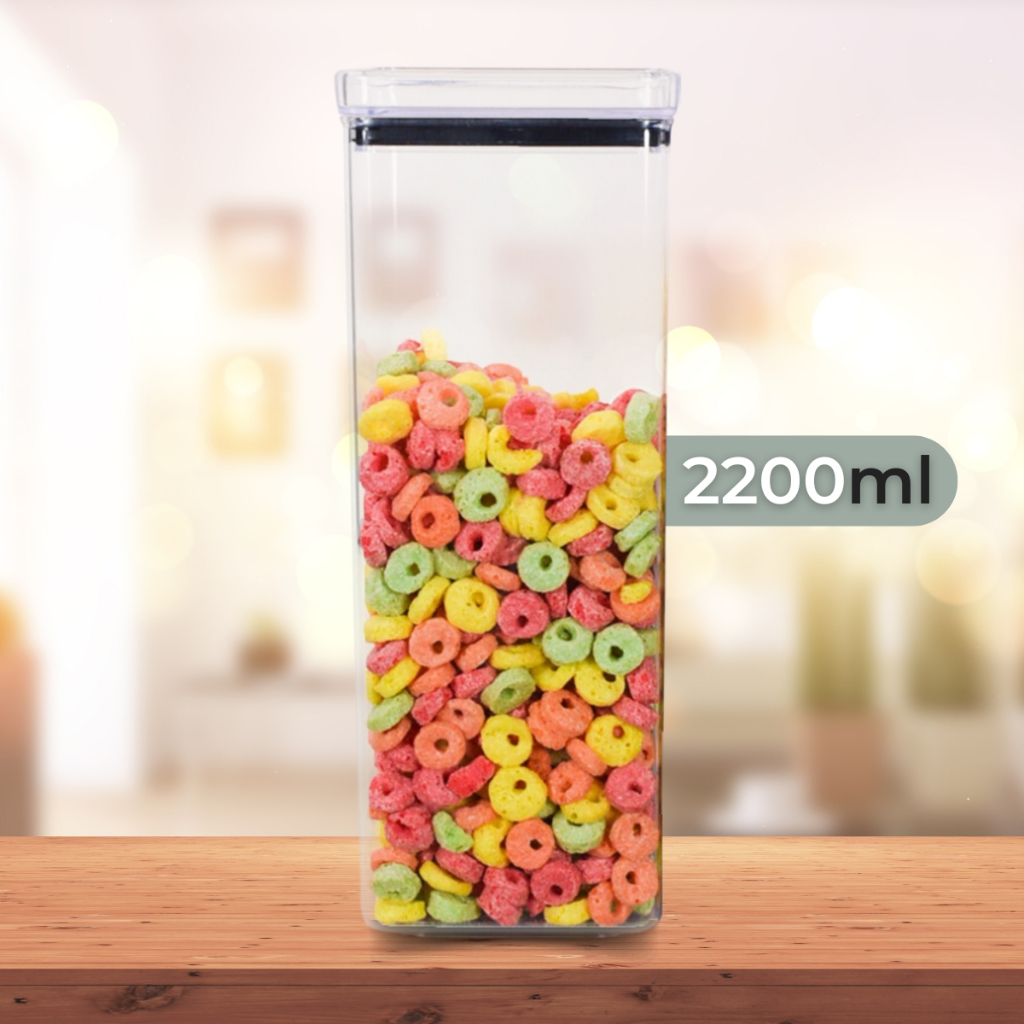 Pote Hermético Acrílico Quadrado Lumini Empilhável 2200ml C/ Tampa P/ Mantimentos PAI