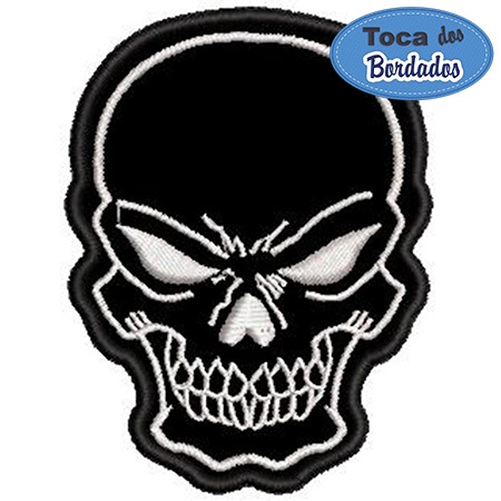 Patch Bordado Bordado Black Skull Caveira 8x6 cm Cód.1284