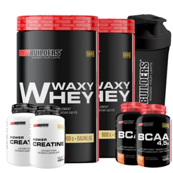Kit 2x Whey Protein 900g + 2x Bcaa 4,5 100g + 2x Creatina 100g + Coqueteleira - Bodybuilders
